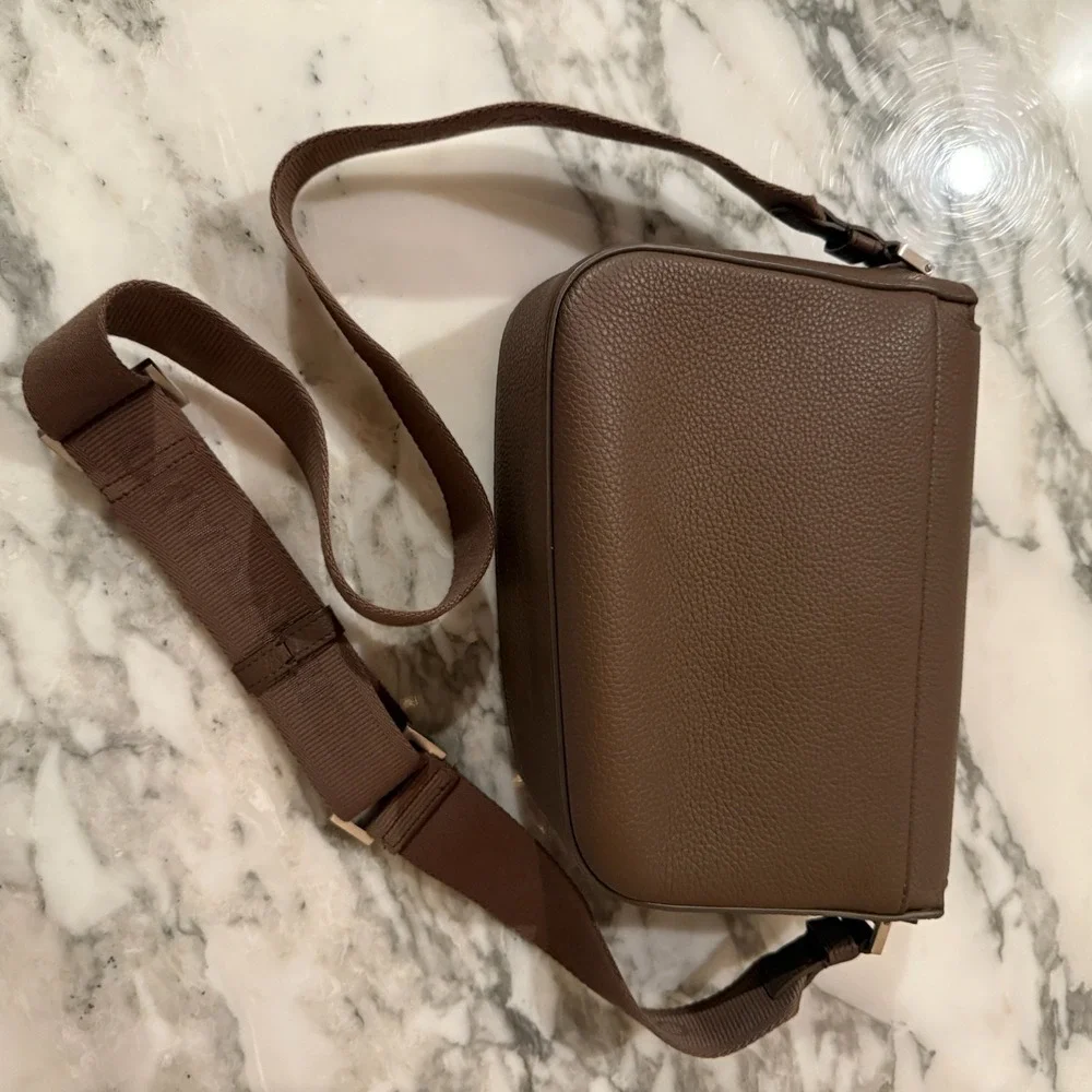 Salvatore Ferragamo Fiamma‎ Crossbody Bag in tan pebbled leather